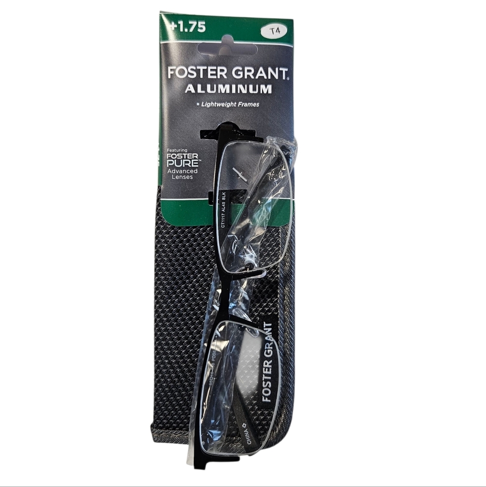 Foster Grant +1.75 Reading Glasses – Rubber Temple Grip with Case